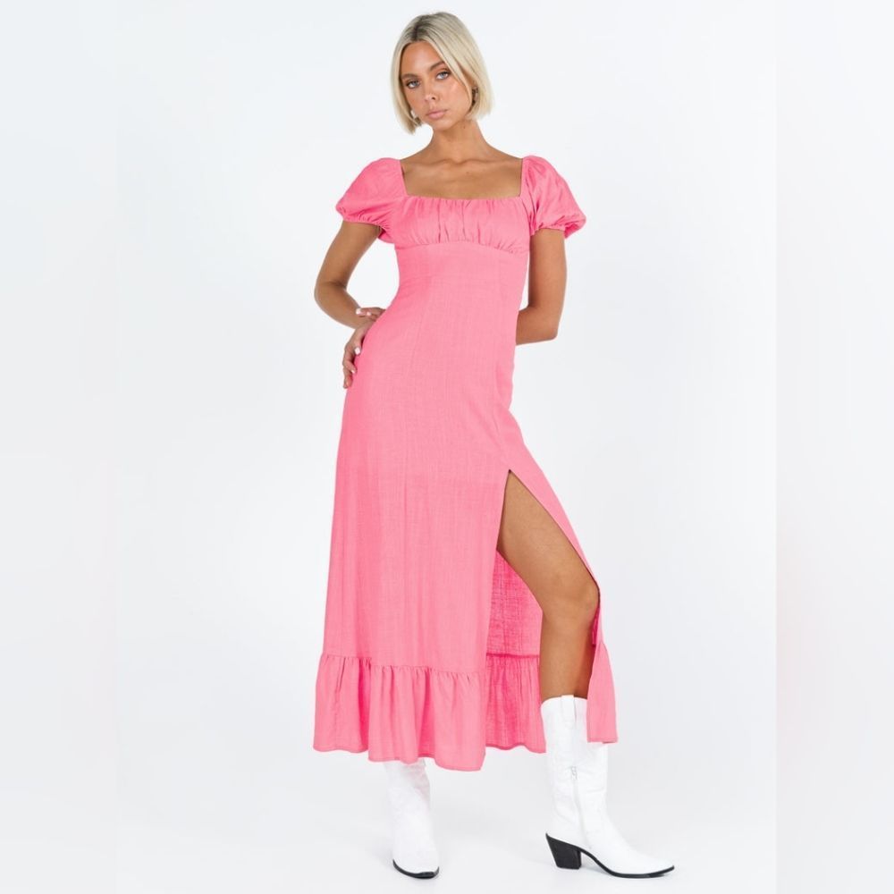 Princess Polly Zella Puff Sleeve Ruffle Hem Midi Dress Women's 4US Cottagecore